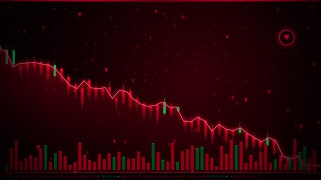 Bear market digital display featuring falling stock prices and indices.