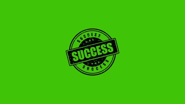 Success rubber stamp animation with alpha channel on a solid green screen background for editing