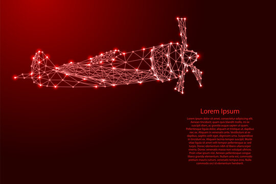 propeller driven fighter aircraft from futuristic polygonal red lines and glowing stars for banner, poster, greeting card