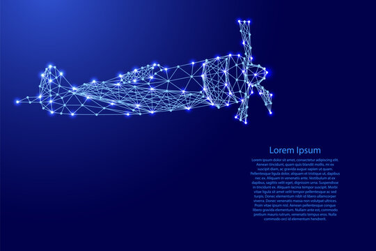propeller driven fighter aircraft from futuristic polygonal blue lines and glowing stars for banner, poster, greeting card