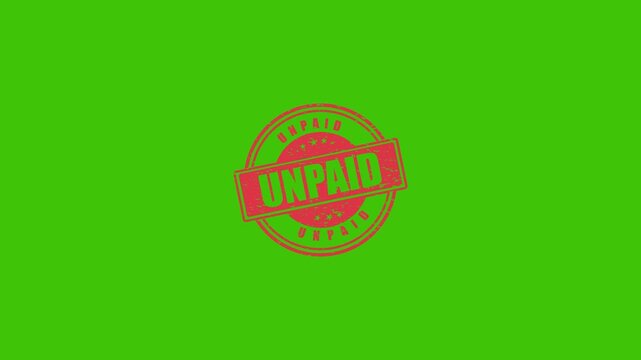 Red Unpaid Rubber Stamp Impression Isolated on Green Screen Background for Easy Chroma Key Compositing