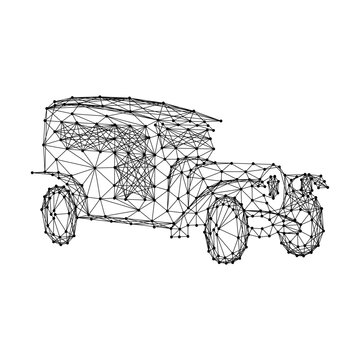 vintage retro car from abstract futuristic polygonal black lines and dots