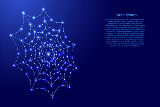 cobweb from futuristic polygonal blue lines and glowing stars for banner, poster, greeting card