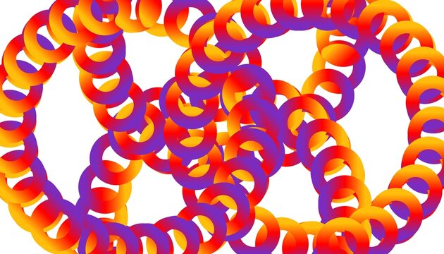 Vibrant colorful interlocking rings create a complex abstract pattern with bright multicolor gradients.