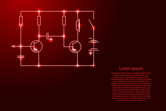 basic electrical diagram with radio components from red lines and glowing stars
