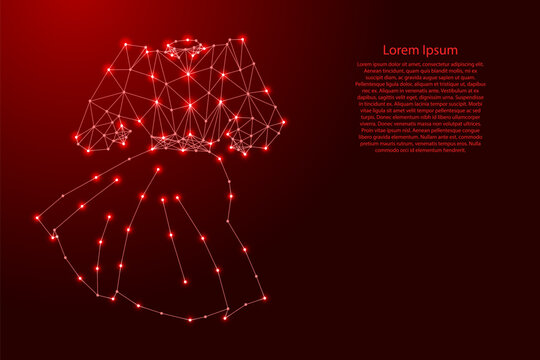 women dress with sleeves from futuristic polygonal red lines and glowing stars for banner, poster, greeting card