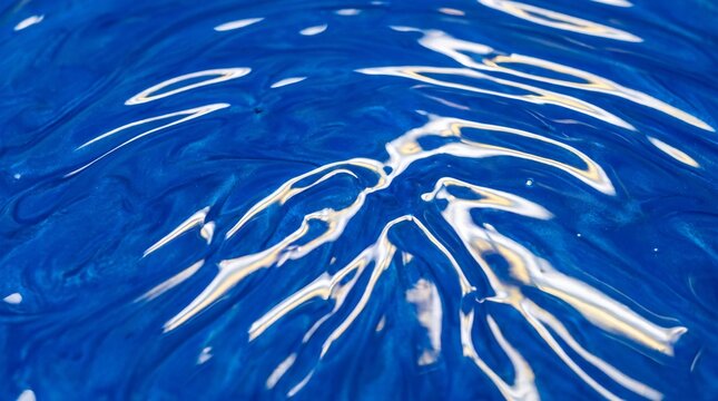 Glossy Blue Liquid Surface with Swirling Light Reflections