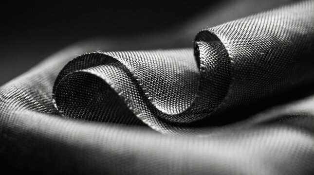 Premium Black Woven Fabric Texture Background with Sophisticated Folds and Technical Textile Detail