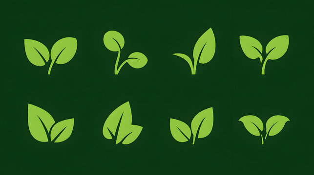 Leaf sprout icon set featuring green plant, fresh herb, and vegan nature symbols for eco branding, organic products, and sustainability design. Stock Vector