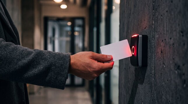 Access control system using a card for entry in a modern building hallway
