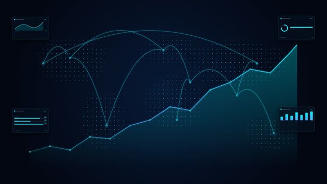 Futuristic global network interface with connecting lines and data charts
