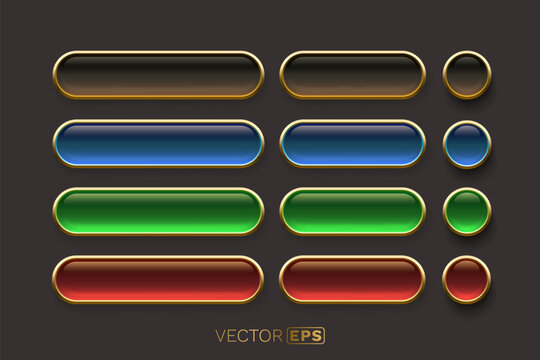 Glossy gold-framed buttons for web UI.