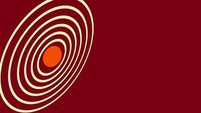 Concentric red and white circular wave lines creating a mesmerizing hypnotic target pattern set against a rich dark background frame