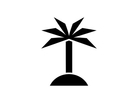 Minimalist palm tree icon, black tropical plant silhouette on white, geometric island tree vector for travel branding