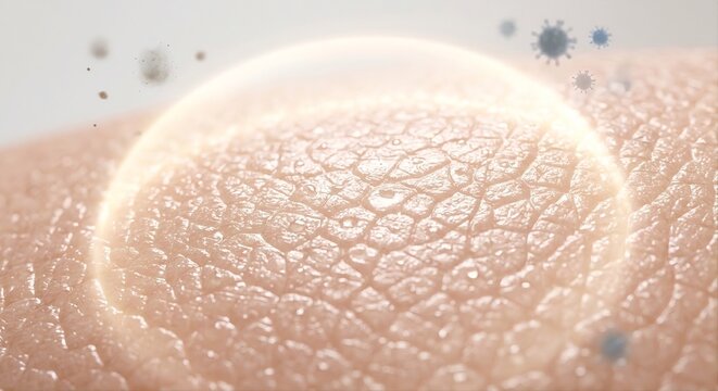 : Skin barrier protection shield defending against virus and pollution, macro skin texture 3D render