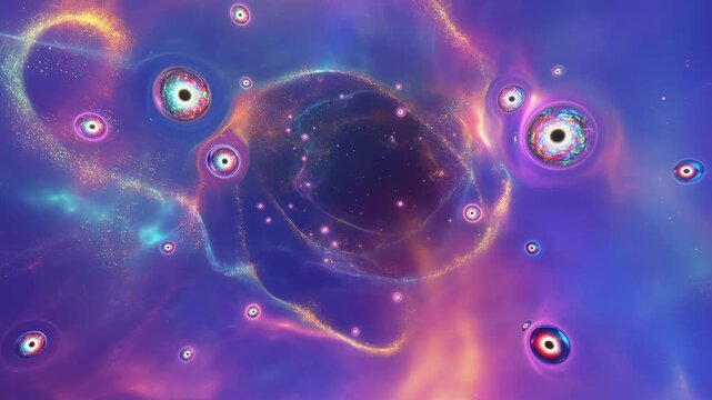 Abstract cosmic nebula background with floating glowing orbs