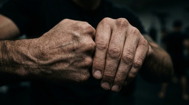 Close up of man's hands performing a fist bump