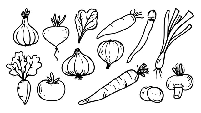 Vegetable set naive doodle vector illustration Stock Vector