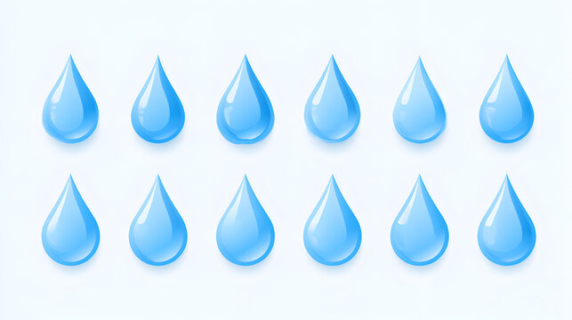 Water drops icon set with minimal droplet illustrations, fresh aqua symbols for hydration, climate, and digital interface applications. Stock Vector