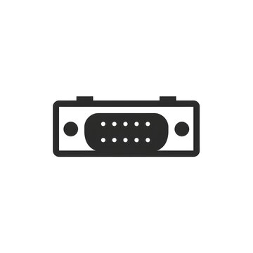 VGA port connector icon vector illustration for computer monitor video display cable, serial socket interface, hardware technology isolated on white background.