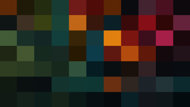 Dark and moody abstract pixel mosaic background featuring a rich blend of deep colors, perfect for dramatic digital art, cinematic presentations, and atmospheric designs.