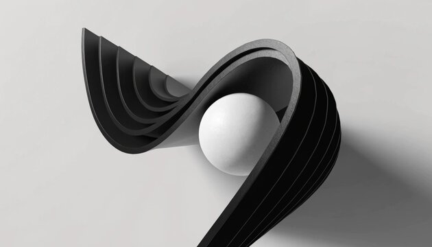 t 3D render featuring a smooth, white sphere nested dynamically inside sleek,