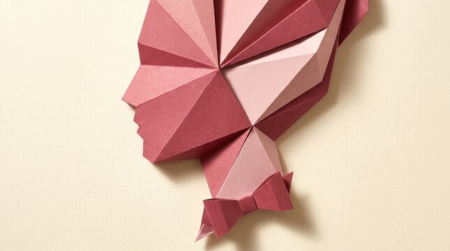 Geometric Low Poly Paper Sculpture of Woman Profile on Neutral Wall