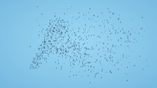 Artificial intelligence binary code forming AI letters blue digital transformation emerges from scattered zeros and ones to represent machine learning innovation automation and technology campaigns