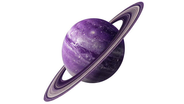 Planetary illustration of deep purple gas giant saturn planet isolated on transparent background
