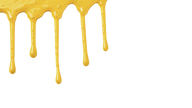 Sweet organic golden honey dripping down in smooth drops isolated on transparent background