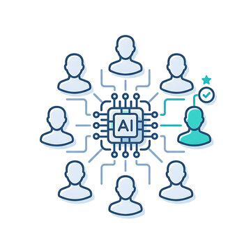 Graphic illustration of an AI recruiting system connecting with a selected candidate