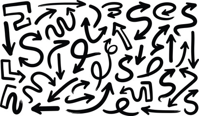 Fototapeta premium Drawn directional symbol set with black linework on white