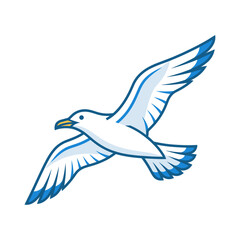 Obraz premium Soaring White Seagull Flying with Blue Wing Accents Vector Illustration