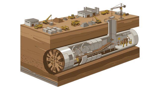 Corporate of Underground Tunnel Boring Machine Operation with Heavy Machinery and Construction Site