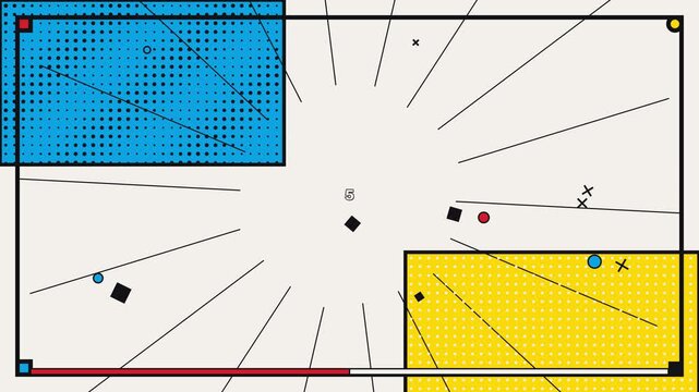 Abstract geometric retro animation with vibrant color blocks and dynamic lines