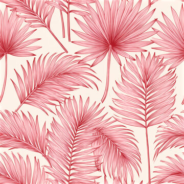 Seamless Tropical Palm Leaf Pattern in Dusty Rose and Cream