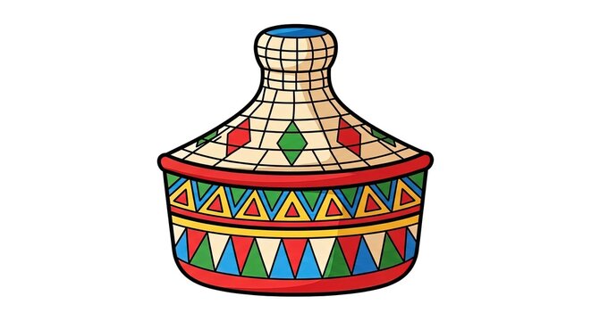 Colorful Ethiopian Meskel Basket with Traditional Geometric Patterns