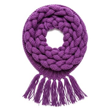 Purple knitted headband with fringe detail