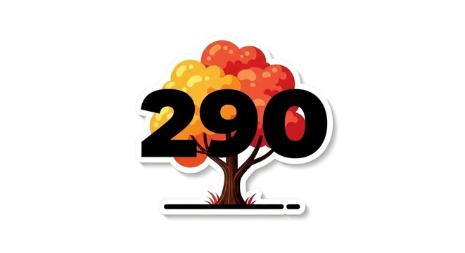 Autumn Tree with Large Black Number 290 Overlay - Seasonal Graphic Element