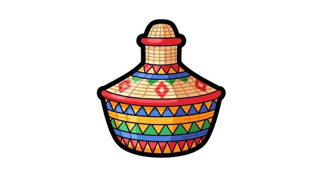 Colorful Ethiopian Meskel Basket with Geometric Patterns, Traditional African Craftsmanship