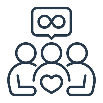 Line Art People Group Icon with Infinity Heart for Social Connection