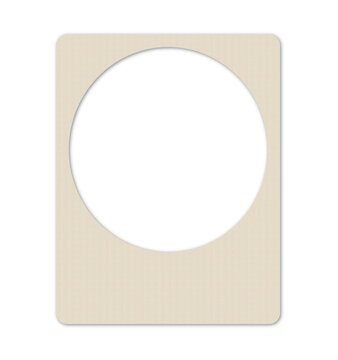 Beige textured rectangular frame with a large circular cutout in the center, minimalist design element for photo placeholders or graphic design projects isolated on transparent background
