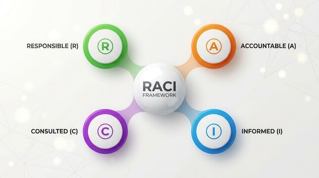 Project management RACI framework showing accountability and consultation processes.