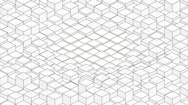 Minimalist Isometric Wireframe Cubes Wave Motion Graphic Background Video