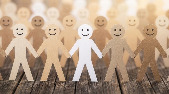 Smooth team onboarding and integration concept with smiling paper stick figures holding hands.