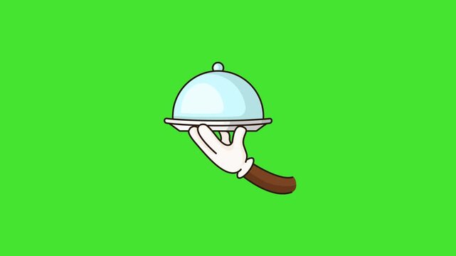 Animation Hand holding Cloche Lid Food on Green Screen Chroma Key