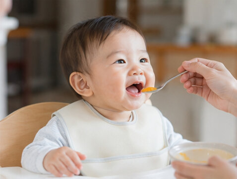 離乳食,赤ちゃん,乳児,ベビーフード,赤ちゃんの食事,食事,育児,子育て,母親,父親,ママ,パパ,親子,家族,離乳食初期,離乳食中期,離乳食後期,完了期,おかゆ,野菜,果物,手作り離乳食,市販離乳食,食育,栄養,栄養管理,授乳,ミルク,哺乳瓶,スプーン,食器,ベビー食器,ハイチェア,食べる,食事介助,初めての食事,アレルギー,食物アレルギー,子育て世帯,日本人家族,日本人女性,日本人男性,キッチン