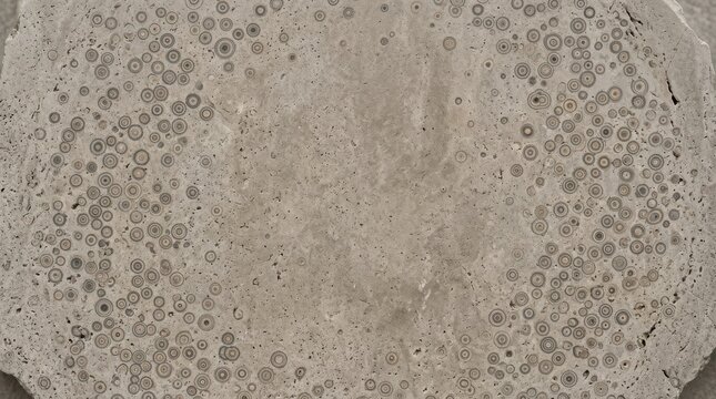 Close up view of a circular limestone slab featuring numerous small ooid structures embedded in the sedimentary rock