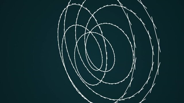 Glowing white light trails form dynamic circular motion patterns against a dark teal moody environment