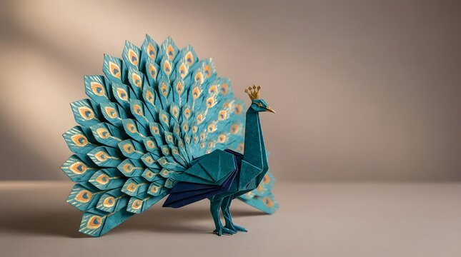 Beautiful elegant peacock with colorful feathers stunningly composed